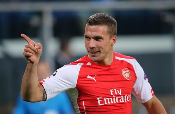 Lucas Podolski cetak gol penentu saat pertandingan Arsenal melawan Anderlecht. (Squawka/Twitter)